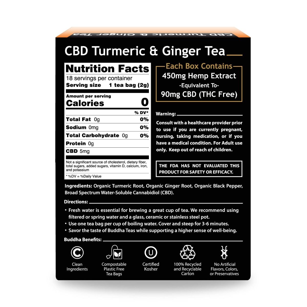 BUDDHA TEAS - CBD TURMERIC GINGER 90mg - 18 bags