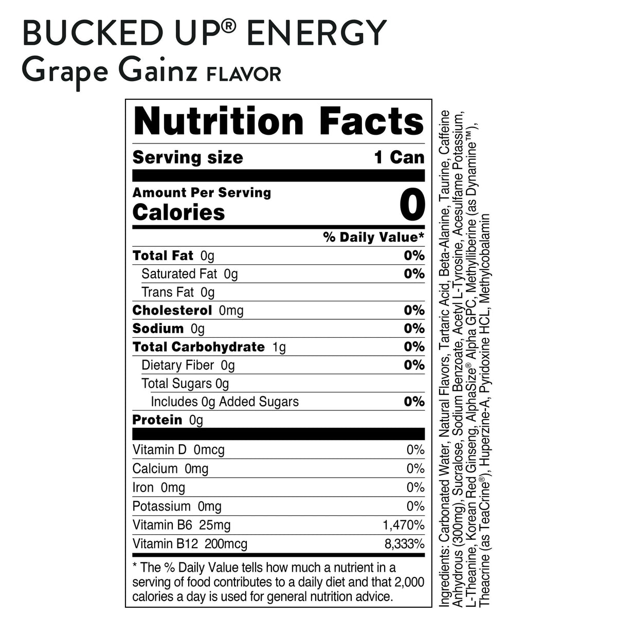 Bucked Up Energy Drink 300 mg Caffeine, Grape Boost, 16 fl oz