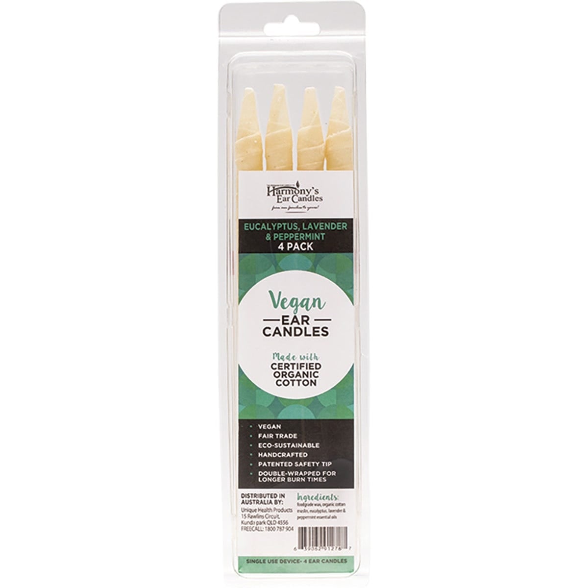 Harmony&#39;s Ear Candles Vegan Ear Candles - Eucalyptus Lavender x4