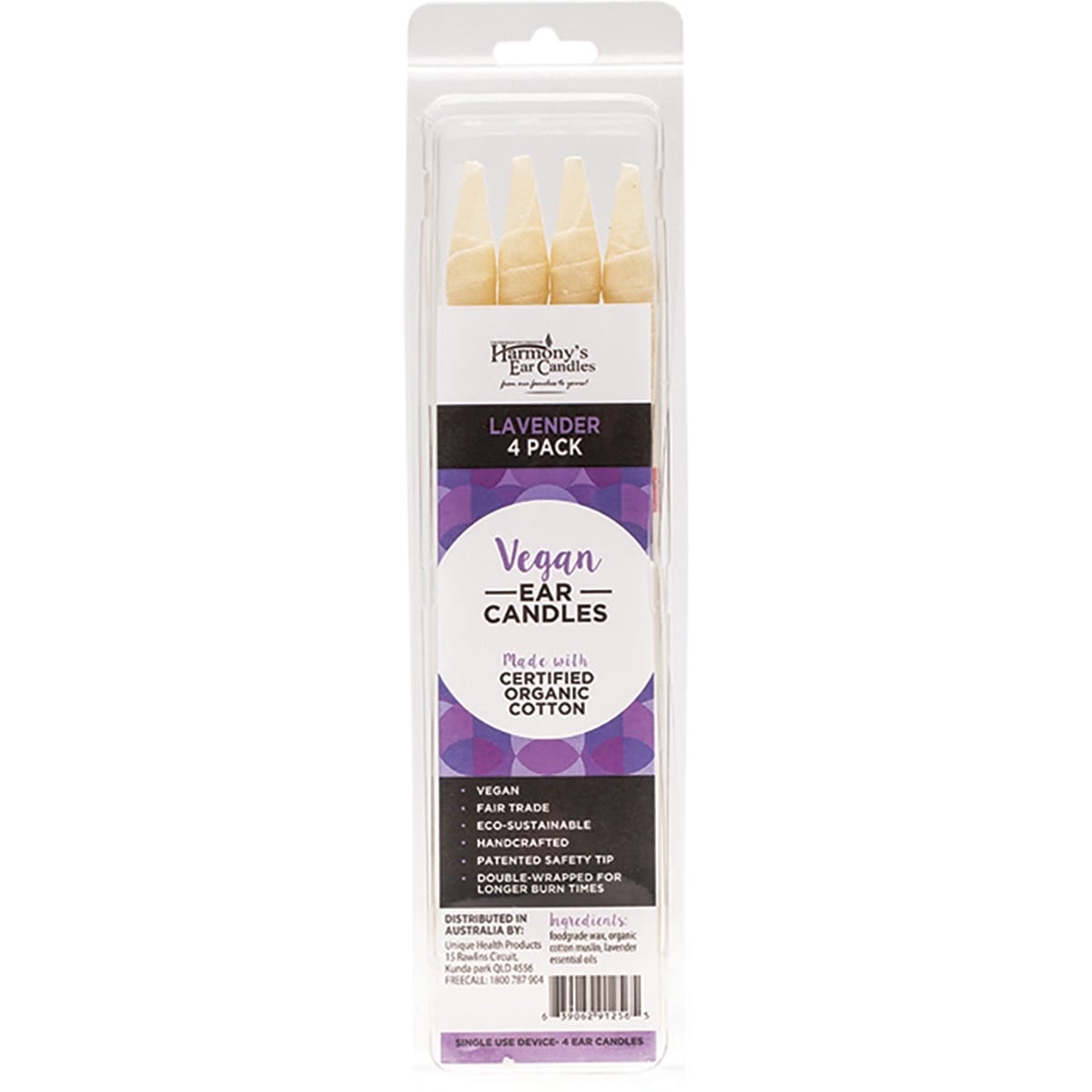 Harmony&#39;s Ear Candles Vegan Ear Candles Lavender Scented x 4