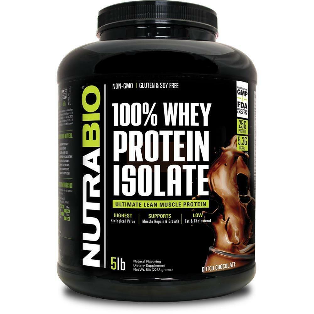 NutraBio 100% Whey Protein Isolate Protein Powder – 25g Protein with Complete Amino Acid Profile, Non-GMO, Soy and Gluten Free, Low Carb and Low Calorie Whey Protein Powder - Dutch Chocolate - 5 Lbs.