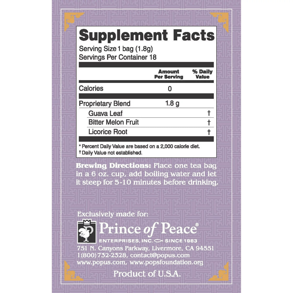 Prince of Peace, Herbal Tea, Blood Sugar, 18 Tea Bags, 1.14 oz (32.4 g)