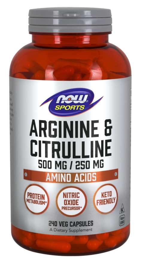 NOW Sports Nutrition, Arginine &amp; Citrulline 500 mg/ 250 mg, Amino Acids, 240 Veg Capsules