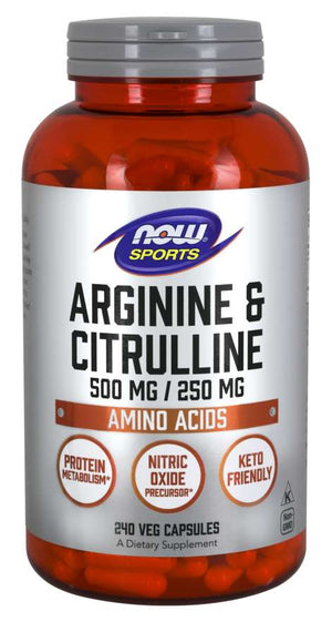 NOW Sports Nutrition, Arginine & Citrulline 500 mg/ 250 mg, Amino Acids, 240 Veg Capsules
