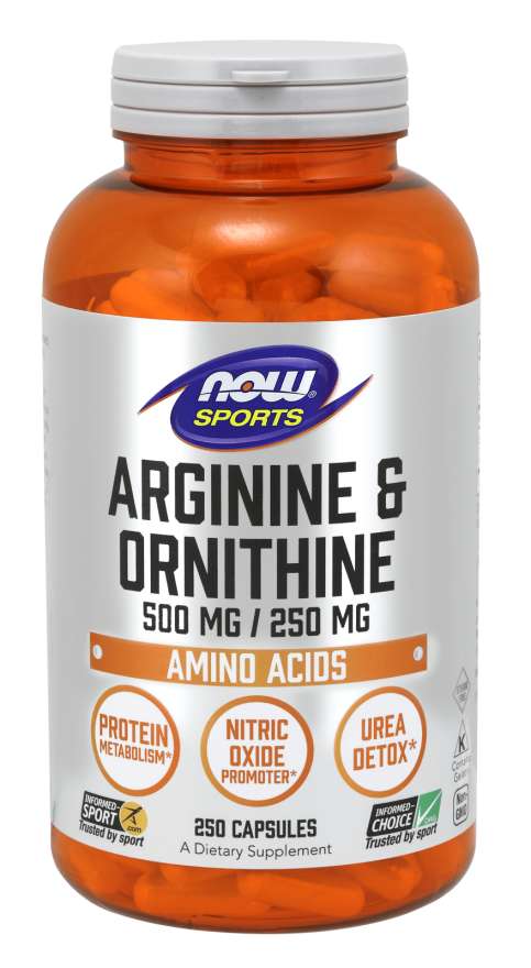 NOW Foods Sports Nutrition, Arginine &amp; Ornithine 500/250 mg, Amino Acids, 250 Veg Capsules