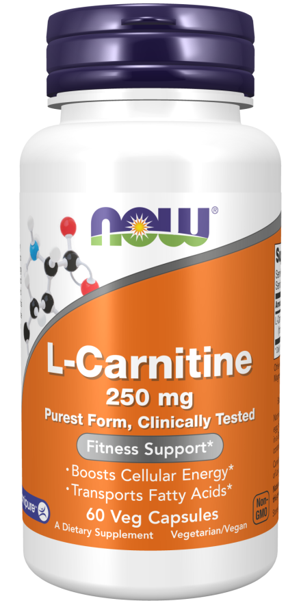 NOW Foods Supplements, L-Carnitine 250 mg, Purest Form, Amino Acid, Fitness Support*, 60 Veg Capsules