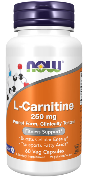 NOW Supplements, L-Carnitine 250 mg, Purest Form, Amino Acid, Fitness Support, 60 Veg Capsules