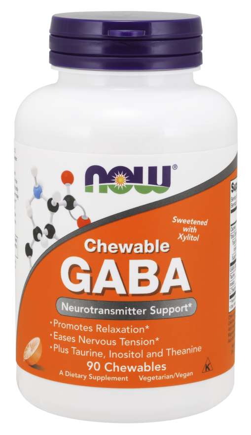 NOW Foods Supplements, GABA (Gamma-Aminobutyric Acid), Neurotransmitter Support*, Orange Flavor, 90 Chewables