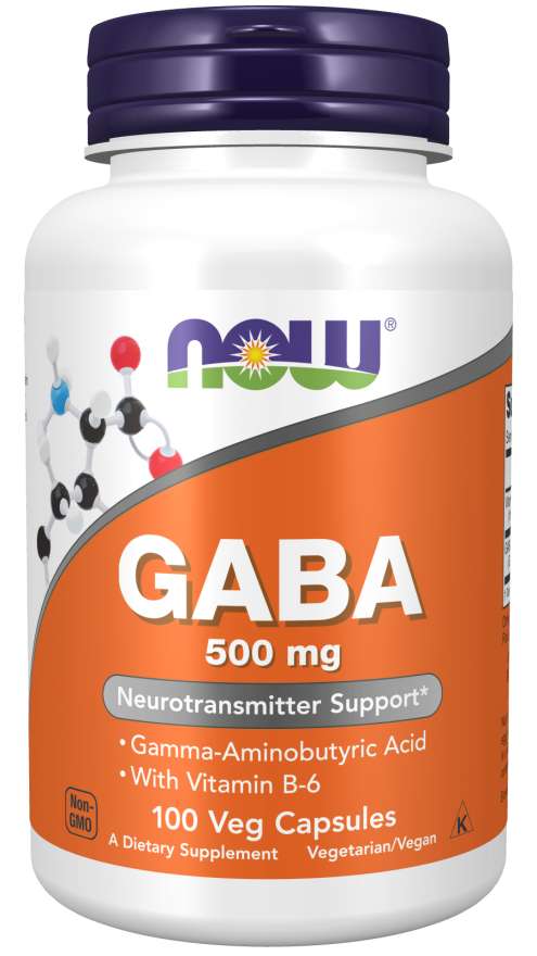 NOW Foods Supplements, GABA (Gamma-Aminobutyric Acid) 500 mg + B-6, Natural Neurotransmitter*, 100 Veg Capsules