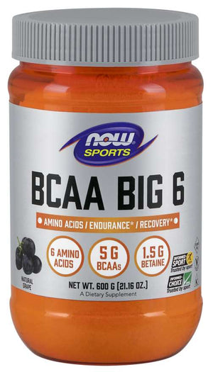 NOW Foods Sports Nutrition, BCAA (Branched Chain Amino Acids) Big 6, Grape Flavor, 600 Grams