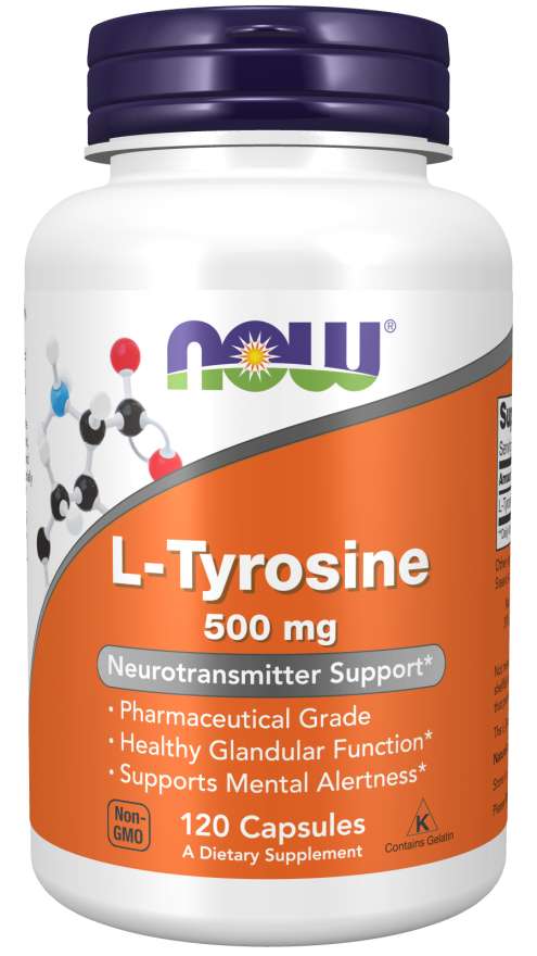 NOW Foods Supplements, L-Tyrosine 500 mg, Supports Mental Alertness*, Neurotransmitter Support*, 120 Capsules