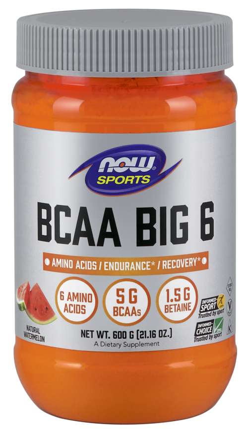 NOW Foods Sports Nutrition, BCAA (Branched Chain Amino Acids) Big 6, Watermelon Flavor, 600 Grams