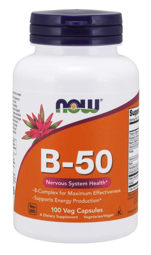 NOW Foods Supplements, Vitamin B-50 mg, Energy Production*, Nervous System Health*, 100 Veg Capsules