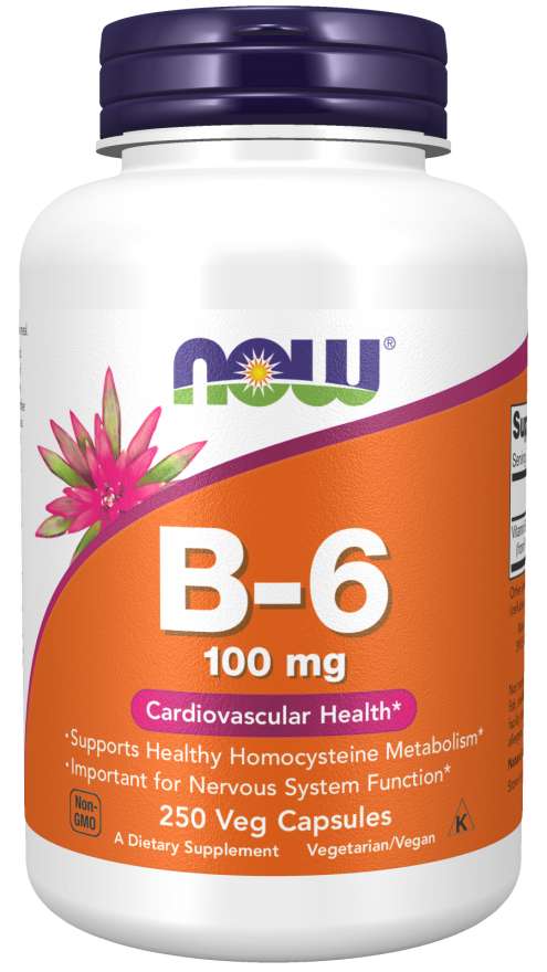 NOW Foods Supplements, Vitamin B-6 (Pyridoxine HCl) 100 mg, Cardiovascular Health, 250 Veg Capsules
