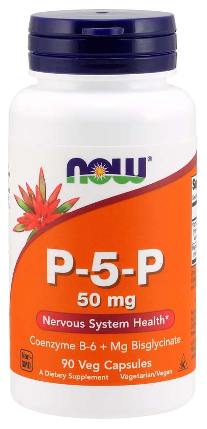 NOW Foods Supplements, P-5-P 50 mg with Coenzyme B-6 + Mg Bisglycinate, 90 Veg Capsules