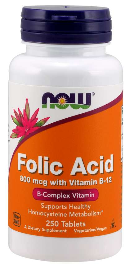 NOW Foods Supplements, Folic Acid 800 mcg + B-12 (Cyanocobalamin) 25 mcg, B Complex Vitamin, 250 Tablets