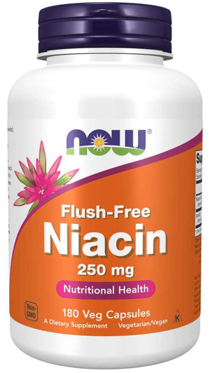 NOW Supplements, Niacin (Vitamin B-3) 250 mg, Flush-Free, Nutritional Health, 180 Veg Capsules