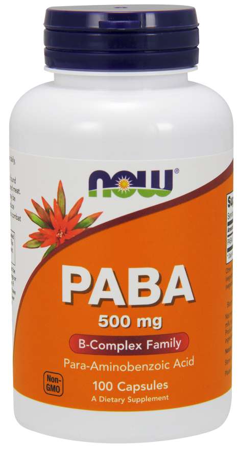 PABA (Para-Aminobenzoic Acid) 500 mg, B-Complex Family, 100 Capsules