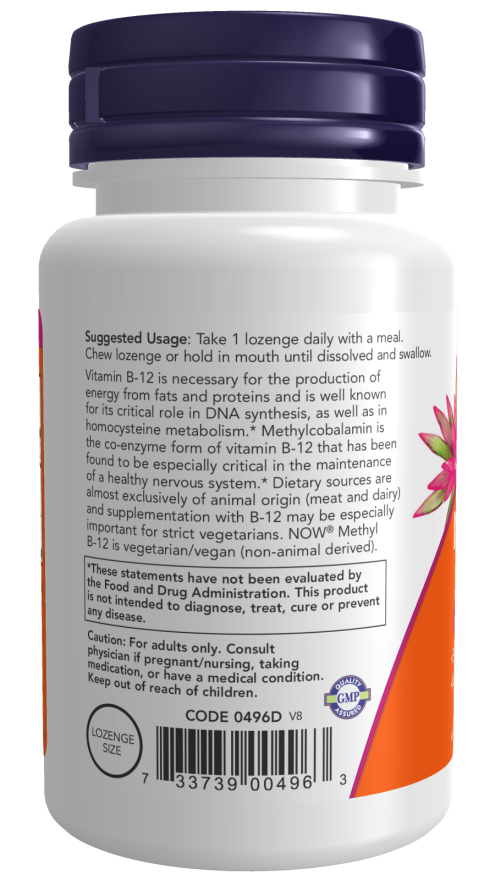 NOW Foods Supplements, Methyl B-12 (Methylcobalamin) 5,000 mcg, Nervous System Health*, 120 Lozenges