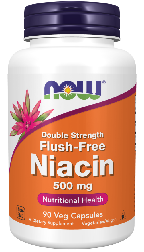 NOW Foods Supplements, Niacin (Vitamin B-3) 500 mg, Flush-Free, Double Strength, Nutritional Health, 90 Veg Capsules