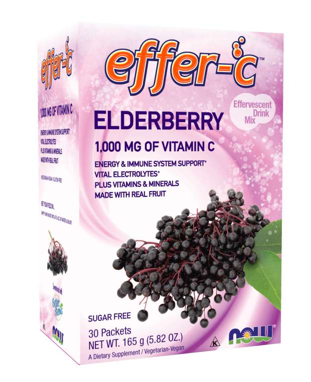NOW Foods Effer-C™ Effervescent Drink Mix Elderberry, 1000 mg, 30 Packets