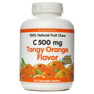 Natural Factors 100% Natural Fruit Chew C Tangy Orange, 500 mg, 90 Chewable Wafers