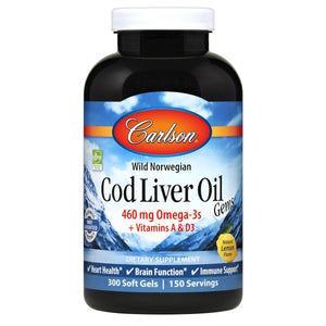 Cod Liver Oil Gems | 300 Soft Gels - Discount Nutrition Store