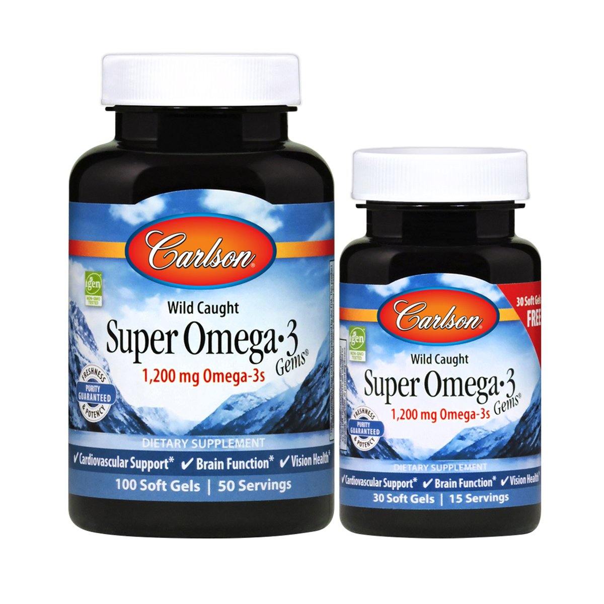 Carlson Super Omega 3 Gems 30 FREE Soft Gels 100 Softgels