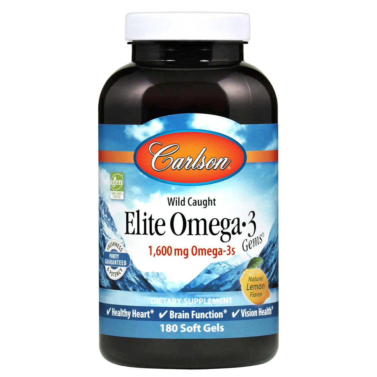 Carlson - Elite Omega-3 Gems, 1600 mg Omega-3 Including EPA and DHA, Norwegian, Wild-Caught Fish Oil Supplement, Sustainably Sourced, Lemon, 180 Softgels
