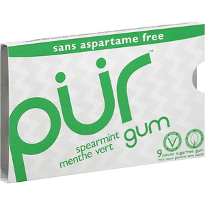 PUR 100% Xylitol Chewing Gum Sugar-Free + Aspartame Free, Vegan + non GMO, Spearmint, 9 Count