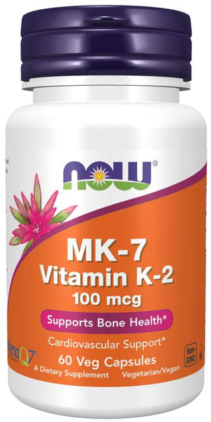 NOW Supplements, MK-7 Vitamin K-2 100 mcg, Cardiovascular Support*, Supports Bone Health*, 60 Veg Capsules