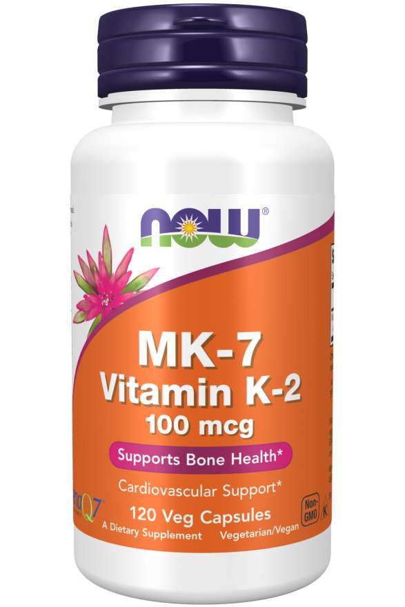 NOW Foods Supplements, MK-7 Vitamin K-2 100 mcg, Cardiovascular Support*, Supports Bone Health*, 120 Veg Capsules