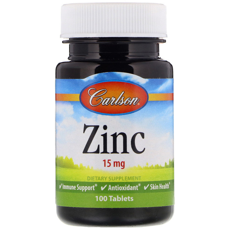 Carlson - Zinc, 15 mg, Zinc Supplement, Zinc Gluconate, Immune Support &amp; Skin Health, Zinc Tablets, Antioxidant, Zinc Capsules, 100 Tablets
