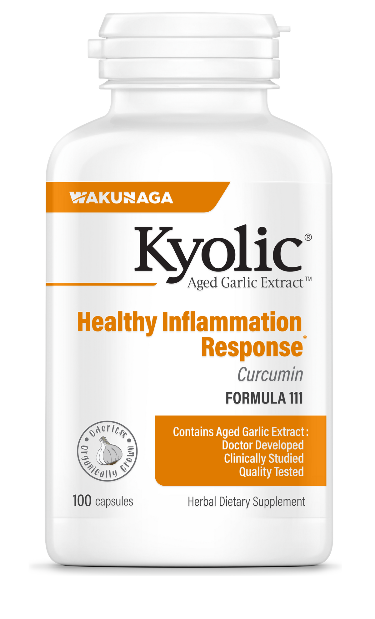 Kyolic Aged Garlic Extract Formula 111, Healthy Inflammation Response, Curcumin, 100 Capsules