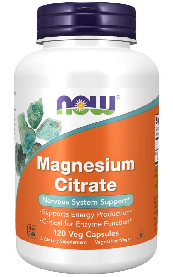 NOW Supplements, Magnesium Citrate, Enzyme Function*, Nervous System Support*, 120 Veg Capsules