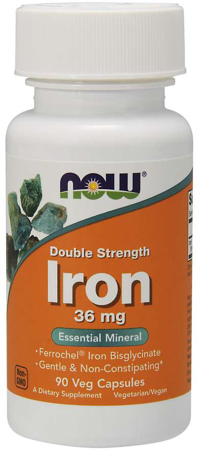 NOW Double Strength Iron, 36 mg, 90 Veg Capsules