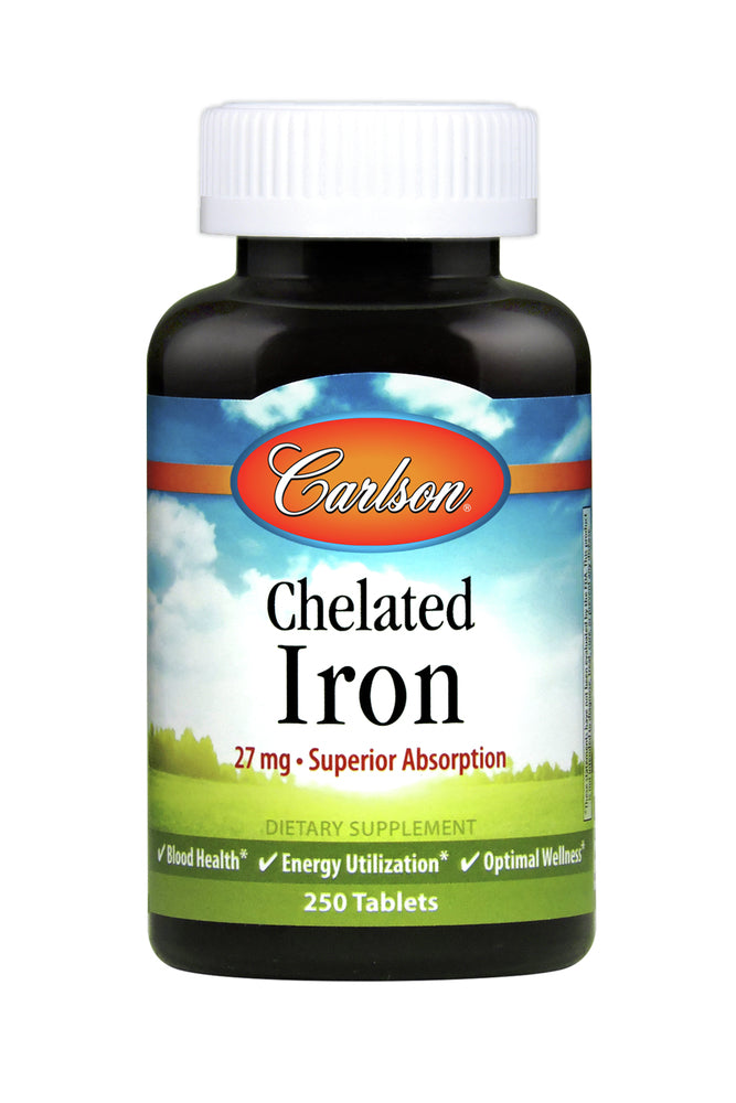 Carlson - Chelated Iron, 27 mg Superior Absorption, Blood Health, Energy Utilization &amp; Optimal Wellness, 250 tablets