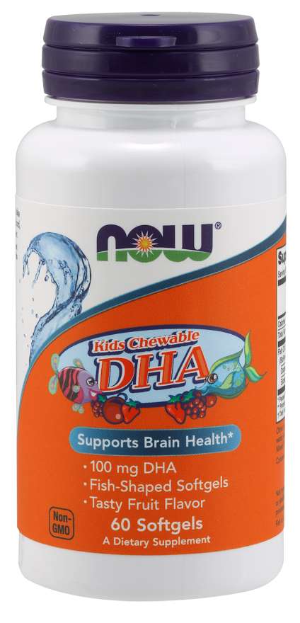 NOW Foods Kid&#39;s Chewable DHA Fruit, 100 mg, 60 Softgels