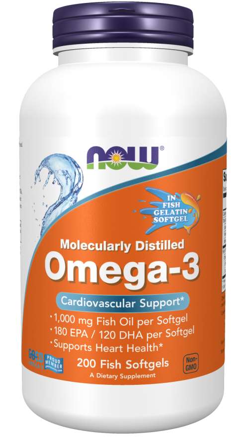 NOW Omega-3, 1000 mg, 200 Fish Softgels