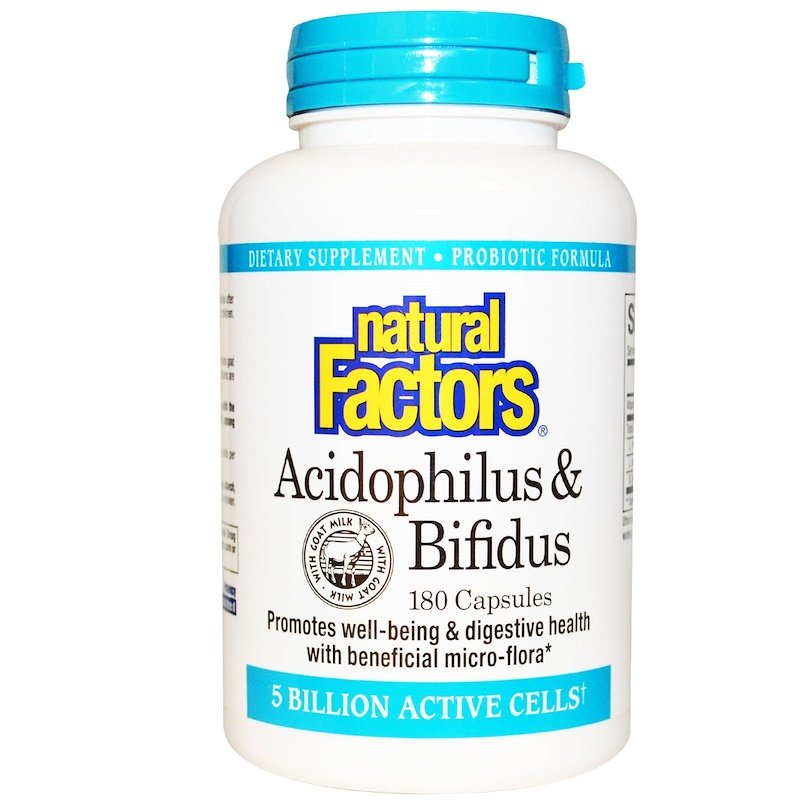 Natural Factors, Acidophilus &amp; Bifidus, 5 Billion Active Cells, 180 Capsules