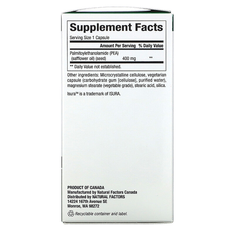 Natural Factors PEA400, Pure Palmitoylethanolamide for Relief, 90 Capsules