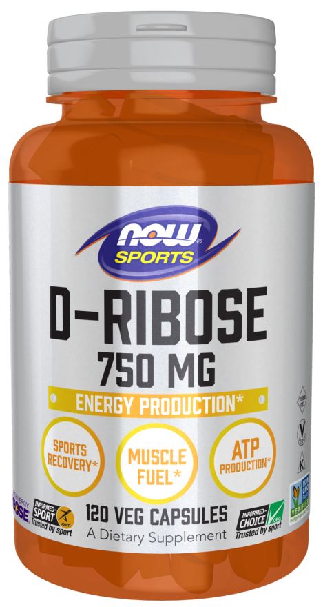 NOW Sports Nutrition, D-Ribose 750 mg, Certified Non-GMO, Energy Production*, 120 Veg Capsules