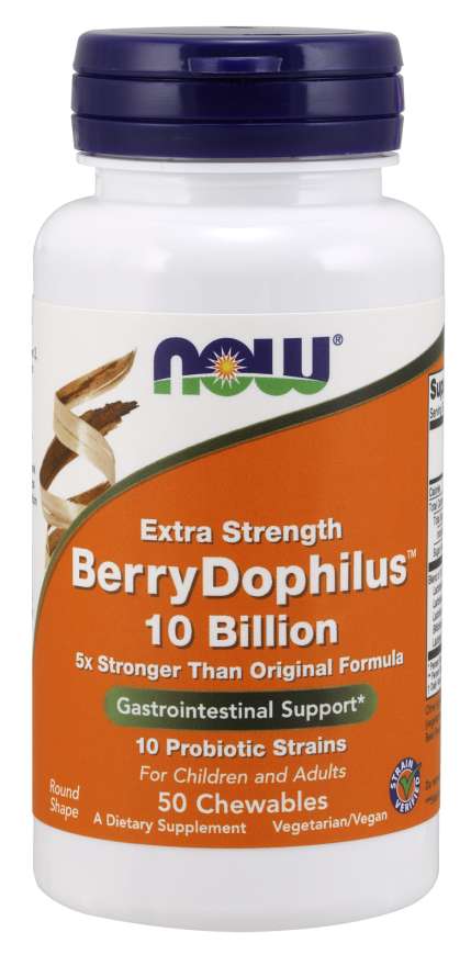 NOW Extra Strength BerryDophilus™ Chewables, 10 billion, 50 Chewables