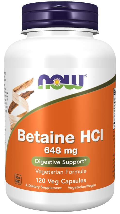 NOW Foods Betaine HCl, 648 mg, 120 Veg Capsules