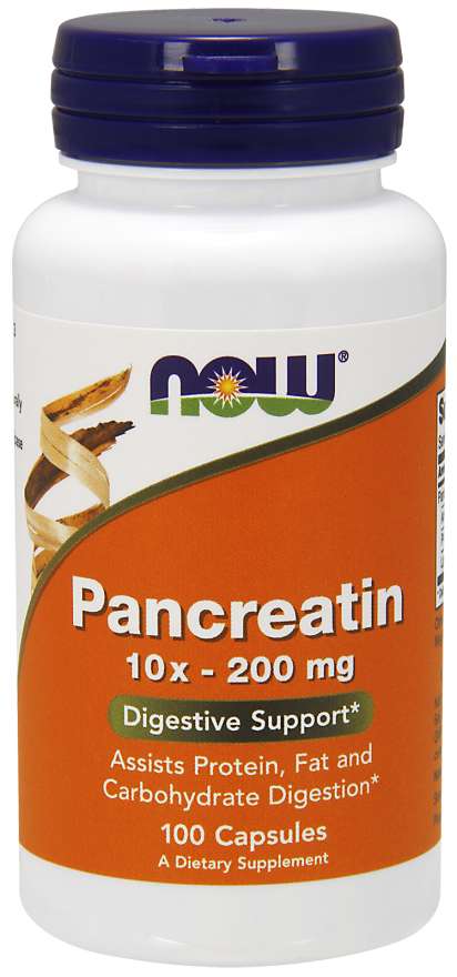 NOW Foods Pancreatin 10X, 200 mg, 100 Capsules