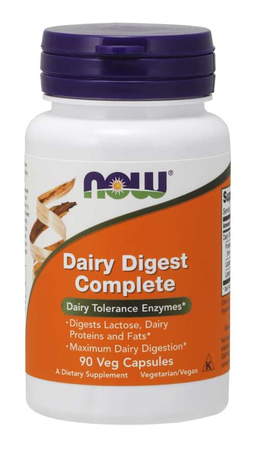NOW Supplements, Dairy Digest Complete, Digests Lactose, Dairy Proteins and Fats*, Dairy Tolerance Enzymes*, 90 Veg Capsules