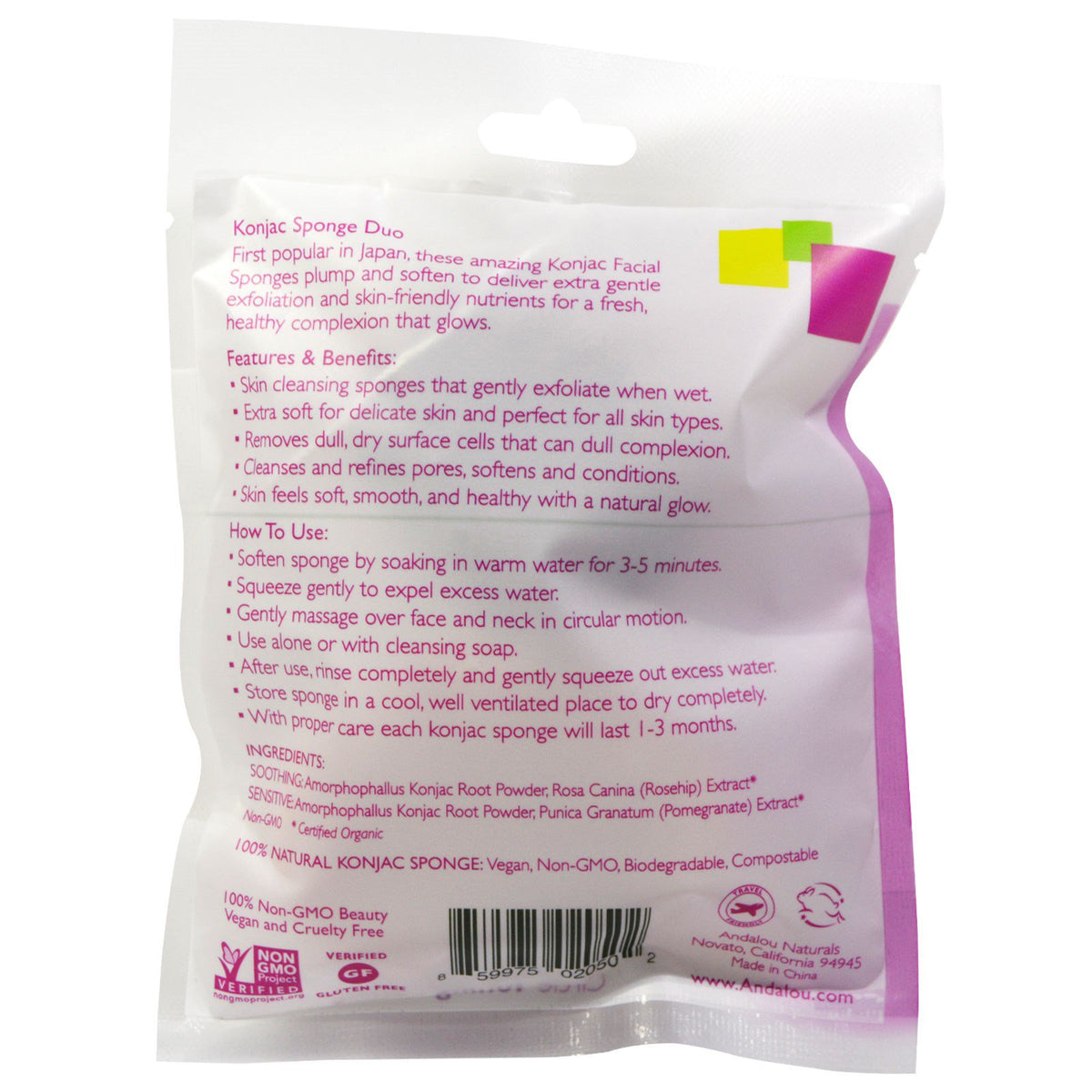 Andalou Naturals, It&#39;s OK to be Sensitive, Konjac Facial Sponge Duo, 2 Pack
