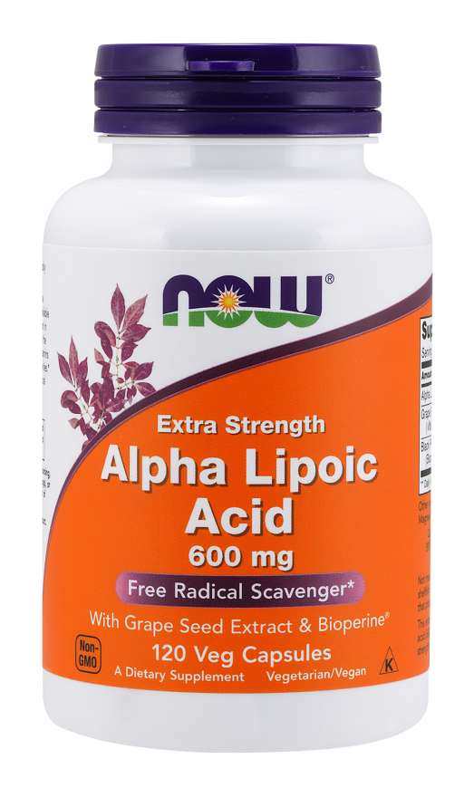 NOW Supplements, Alpha Lipoic Acid 600 mg with Grape Seed Extract &amp; Bioperine®, Extra Strength, 120 Veg Capsules