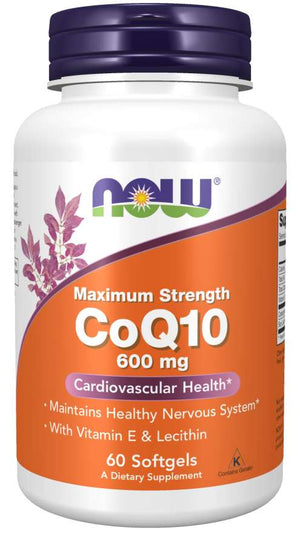 NOW Supplements, CoQ10 600 mg, Maximum Strength with Vitamin E & Lecithin, 60 Softgels
