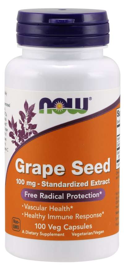 NOW Grape Seed Standardized Extract, 100 mg, 100 Veg Capsules